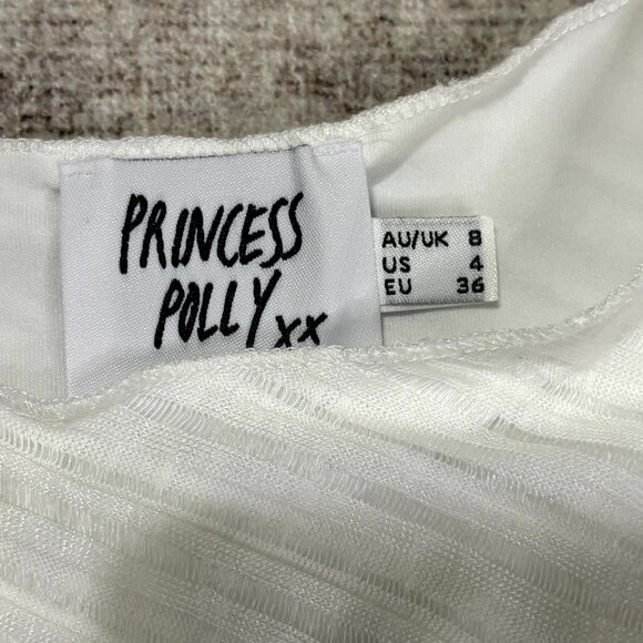 Princess Polly Raisa White Mini Dress Sz 4 Long Sleeve Bodycon Flared Sleeve - Picture 7 of 8